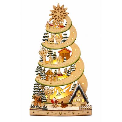 Weihnachtsszene OTTO HOME "Fensterdeko, Lichtbaum aus Holz", beige (natur), Holzwerkstoff, Weihnachtsdörfer, Weihnachtliche Verzierung mit LED-Lichtern, Timer-Funktion