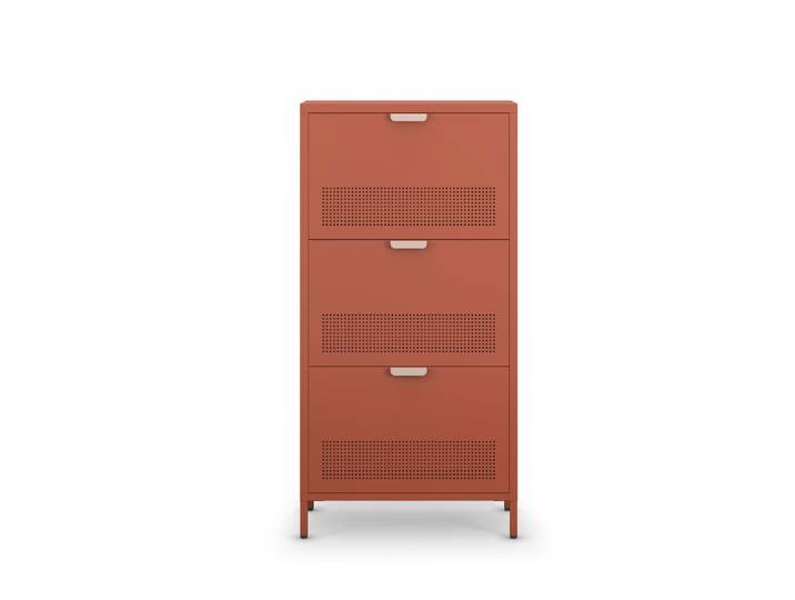 Meuble à chaussures 3 portes en métal h120cm - terracotta
