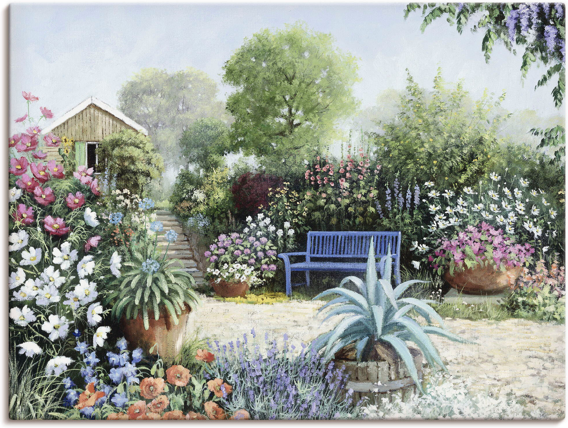 Leinwandbild ARTLAND "Ruhiger Garten", grün (farbe bild(er): grün), B:40cm H:30cm, Bilder, Leinwandbild, auf Holzrahmen gespannt farbe bild(er): grün B/H/T: 40cm x 30cm, Leinwandbild Garten Querformat, 1 Stk.