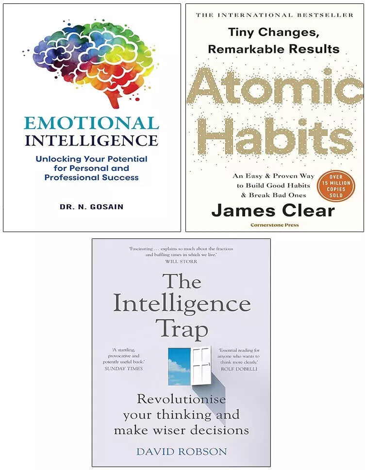Random House Business Books, Hodder & Stoughton, Bloomsbury Publishing Atomic Habits, The Intelligence Trap & Emotional Intelligence 3 Book Set - James Clear, David Robson, Daniel Goleman - Paperback Self-Help Collection