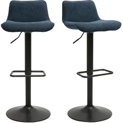 Hocker mit 360° drehbaren verstellbaren dunkelblauen samtartigen Stoff und schwarzem Metall (2er Set) BOOST