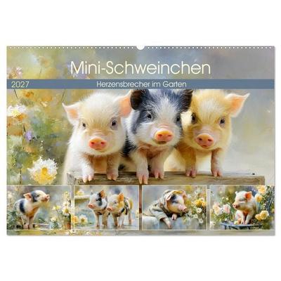 Mini-Schweinchen. Herzensbrecher im Garten (Wandkalender 2027 DIN A2 quer), CALVENDO Monatskalender