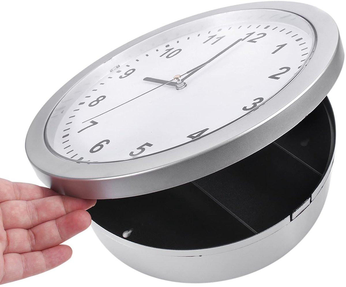 Store_8 Verborgen Geheime Wandklok Veiligheidsbox voor Geld en Kostbaarheden Zilver