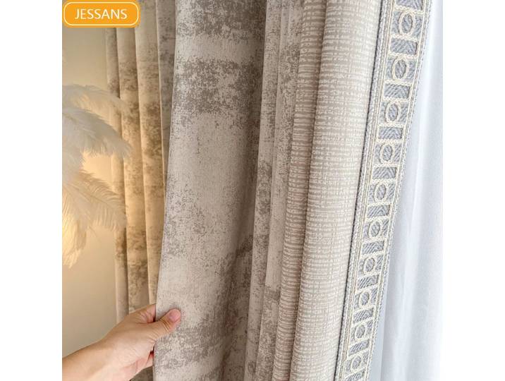 Panneau de Chenille Jacquard foncé Beige thé au lait, rideaux occultants épais pour salon chambre à coucher, fenêtre française personnalisée