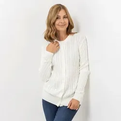 DENIM & CO. Cardigan Rundhalsausschnitt Knopfleiste Zopfmuster