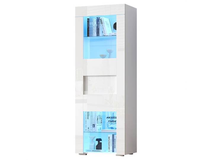 Vitrine avec porte en acrylique vitrine brillante avec éclairage LED 2 étagères en verre meuble haut meuble canapé 60×40×170