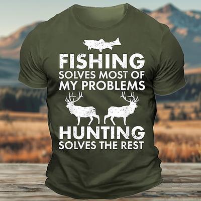 Herren Angeln Jagen Grafik T-Shirt 'Angeln löst die meisten meiner Probleme Jagen löst den Rest' Kurzarm Tee