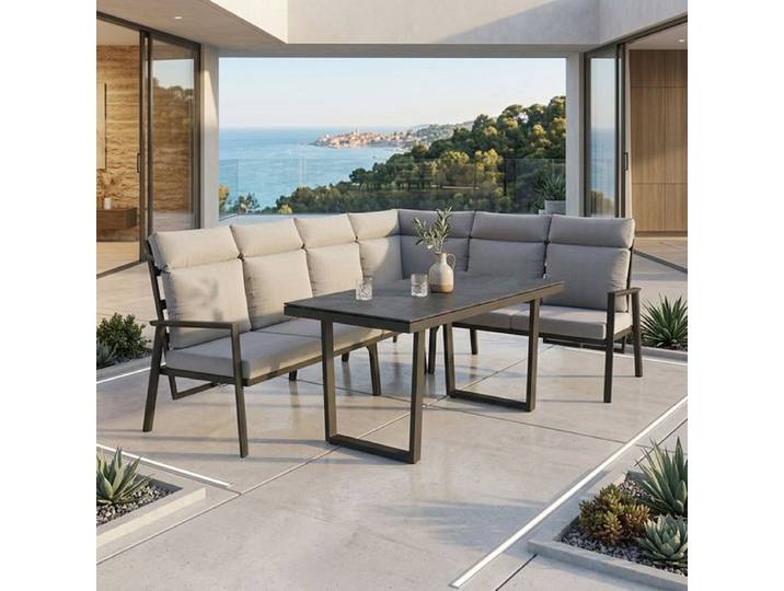 OUTLIV. Milano Dininglounge Tisch 160x90cm Aluminium/Polyester Dunkelgrau Hellgrau