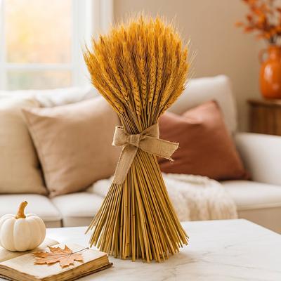 Bergamo Art Preserved Decorative Wheat Standing Topiary Plant – Gold Natural Wheat Spring Botanical Accent - 16 inches