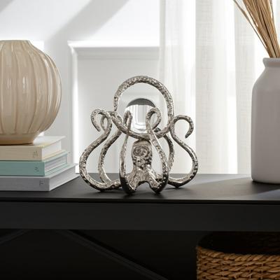 Sagebrook Home "Metal Glass Figurine Octopus Design Metallic Coastal Style - 7"" Silver - 7.75"" x 7"" x 7"""