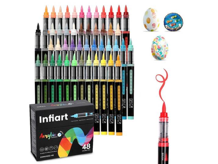 Acryl Marker Set 48 Farben Pinselspitze, Mehrfarbig, Kunststoff, 10x10x15 cm, Dekoration, Malbedarf & Bastelbedarf