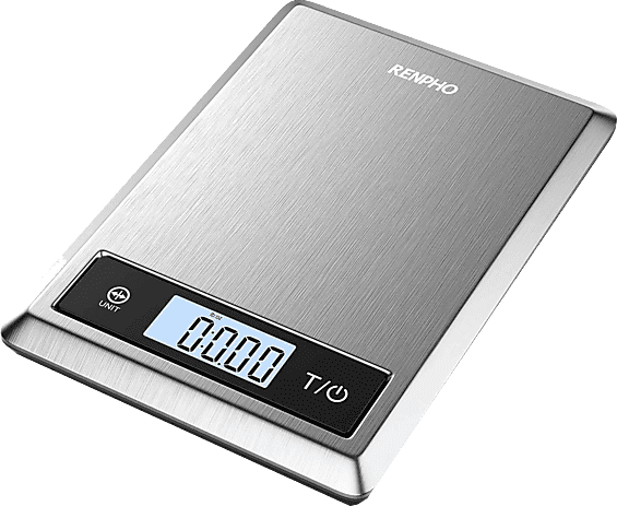 Balanza de cocina - Renpho PEU-ES-SNS01-SL, Pesa Hasta 5 kg, Vidrio templado mm, Bluetooth, Pantalla LED, Plata