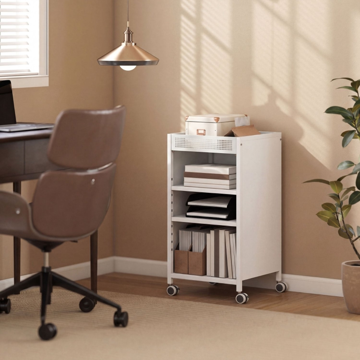 CHICFURN Mobiele Boekenkast met Wielen en Verstelbare Planken, Wit
