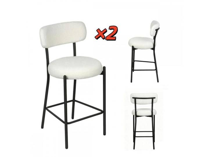 Lot de 2 Chaise Bar-MENGDA-Chaise haute tabourets de bar-Avec dossier et repose-pieds-Pour salle à manger cuisine bar-Blanc