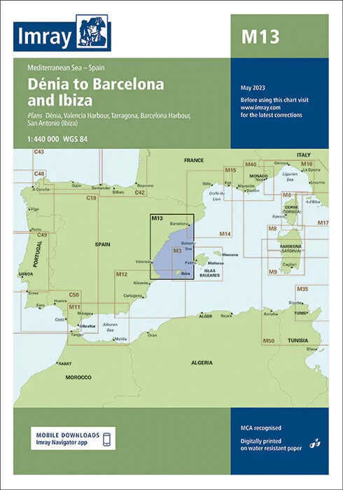 Carte marine M13 - Dénia to Barcelona and Ibiza 1/440   Imray