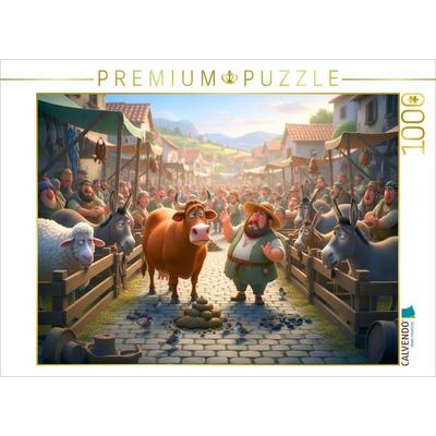 CALVENDO Puzzle Und keiner wills gewesen sein - Malheur auf dem Viehmarkt | 1000 Teile Lege-Größe 64x48cm Foto-Puzzle für glückliche Stunden