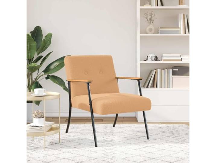 NLQMSU Sessel, Beige, Stoff, Wolle, gekräuselt, Füße aus Stahl Weicher samtiger Stoff, Rahmen aus Sperrholz und Stahl, schlichtes Design, Verwendung im Innenbereich