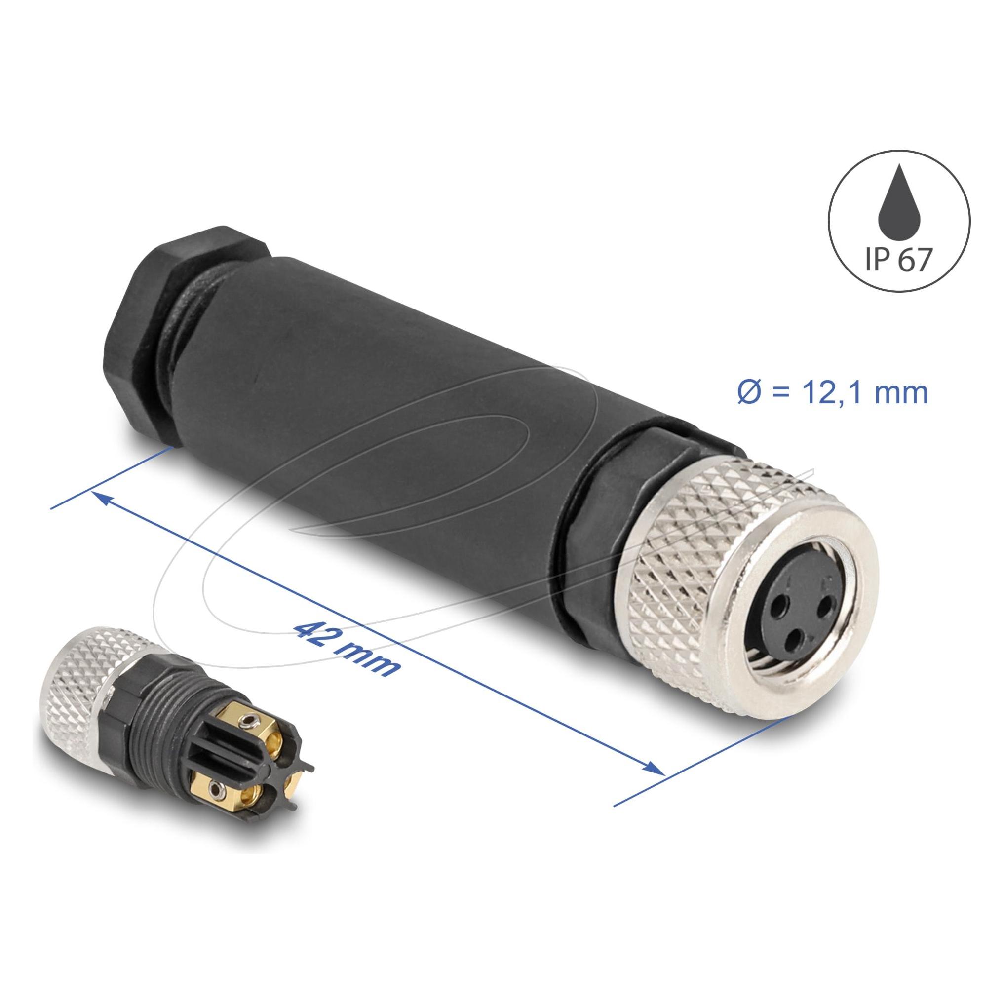Delock M8 Steckverbinder A-kodiert 3 Pin Buchse zur Montage (60531)