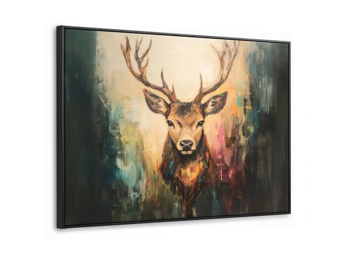 LEINWAND Bilder mit Rahmen - Hirsch - Gemalt - Geweih - Braun - 70x50