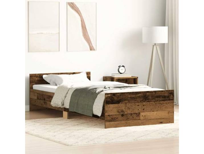 Holzwerkstoff Stabil Bettgestell ohne Matratze Kopf und Fußteil Braun Bettgestell ohne Matratze Altholz-Optik 90x190cm Holzwerkstoff Stabil Bettrahmen mit Kopfteil Lattenrost Schlafzimmer Möbel