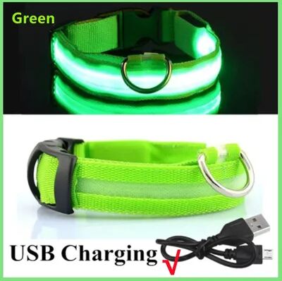 Quick Pick Pro GlowGuard LED Dog Collar Rechargeable Light Up Safety Collar With Lighting Modes l green Usb Charging