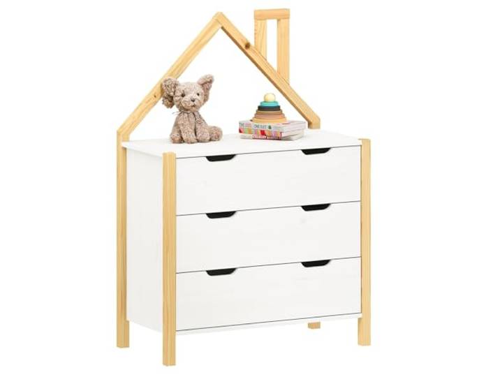 IDIMEX Kommode ELANO in Hausform - Weiß aus massivem Kiefernholz, 3 große Schubladen, Kinderzimmer Aufbewahrung, Kleiderschrank, Kinderzimmer möbel, Schubladenkommode