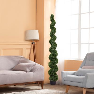 Kodotan sofa 7FT Spiral Topiary Trees Artificial Outdoor Faux Boxwood Plants Large Twisted Green Potted Trees, 1pc/set