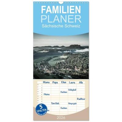 Familienplaner 2026 - Sächsische Schweiz mit 5 Spalten (Wandkalender, 21 x 45 cm) CALVENDO