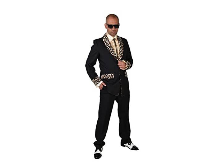 Zwart Foute Pooier Rosse Buurt Colbert Met Luipaard Details Man