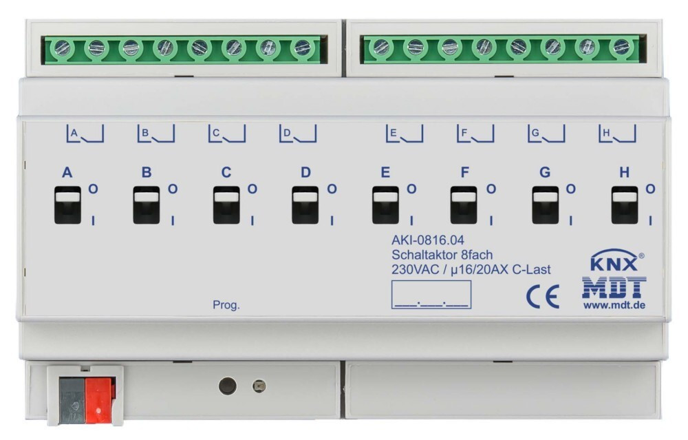MDT Technologies 8-voudig schakelrelais, 8 TE, REG, 16/20A, 2 AKI-0816.04