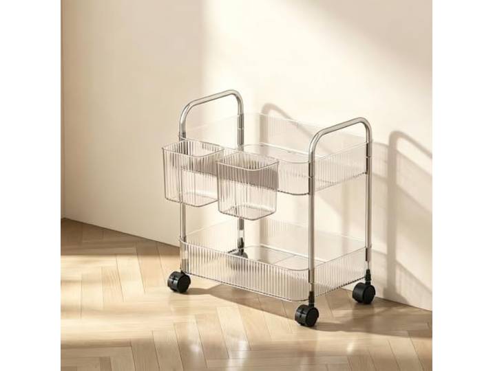 Weiwehome Rollwagen mit Stauraum, Küchenwagen für Bad, Büro & Wohnzimmer 360° Rollen, platzsparend, vielseitiger Allzweckwagen，Einfach zu montieren(Clear-small,17.7in*9.1in)