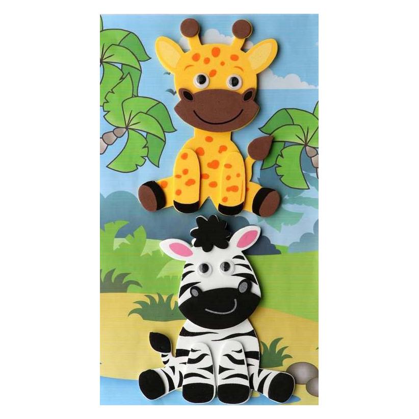 Glorex 3D Moosgummi, Zebra/Giraffe 11,5x12,5/8x8cm, selbstklebend (62247512)