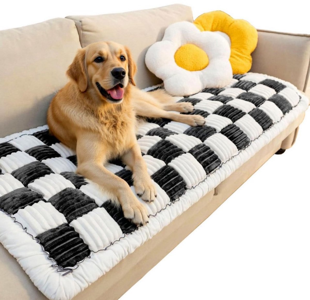 Honden Bankhoes Zwart Geruit – Wasbare Antislip Sofa Cover met Gewatteerde Bescherming