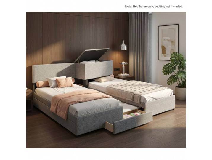 CollaHausse Lit Gigogne Angle 90x200cm Rangement Lin Gris
