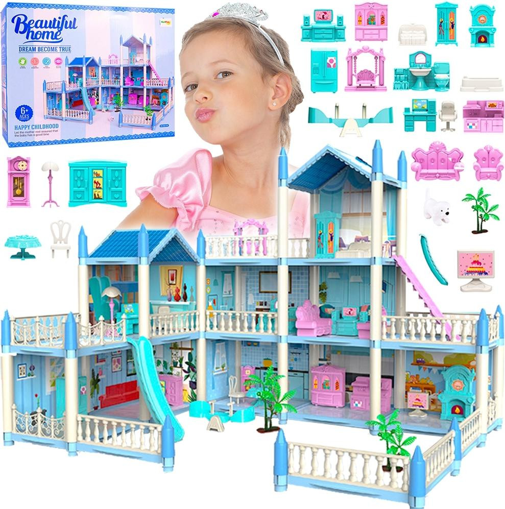 Malplay XXL ingerichte poppenhuis villa met meubels en accessoires, 3 verdiepingen, B/D/H: 52 x 41 x 48 cm