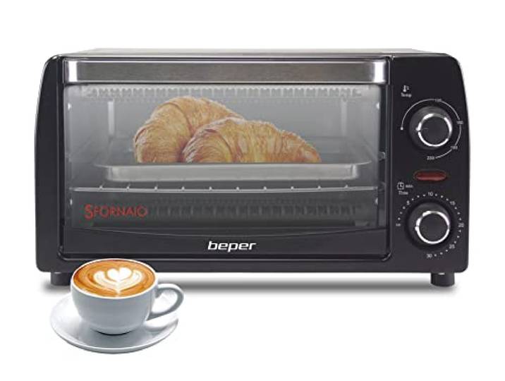 BEPER 90.882 Elektrische oven, weerstand tegen kwarts, 1050 W,12 L, Zwart