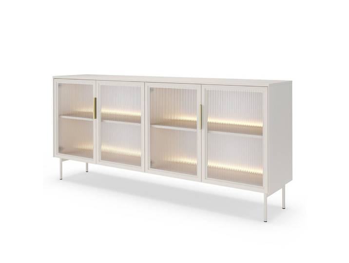 Lomadox Kommode LEXINGTON-167, kaschmir, 181,4 cm, 4 Glastüren, Stauraum, LED-Beleuchtung