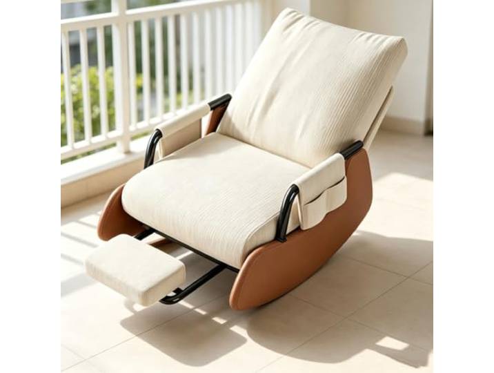 LCNDKF Schaukelstuhl Wohnzimmer - mit Breiter 60cm Sitzfläche Kompakter Loungesessel mit herausziehbarer Fußstütze und weichen Armlehnen für Schlafzimmer.
