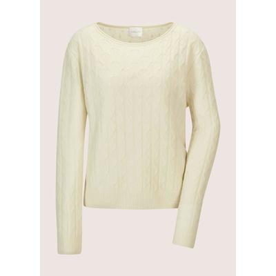 Longpullover MADELEINE "Strickpullover Eleganter Wollpullover mit Zopfmuster", Damen, Gr. 48, weiß (wollweiß), Obermaterial: 100% Schurwolle WV., Modern, Pullover Longpullover, Allover-Zopfmuster