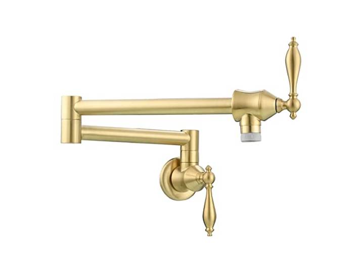 Drehhahn, Messing Topffüller Wasserhahn Faltbarer Küchenarmatur Doppelfunktionshahn mit 2 Griffen Wandmontage Nur kaltes Wasser(Brushed 2 Function)