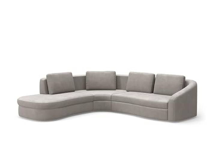 Cavadore Ecksofa Jawa / Bodennahe Eckcouch mit Sofa 2,5-sitzig und Trapezecke rechtwinklig (90 Grad) / 303 x 88 x 274 / Flachgewebe, Hellgrau
