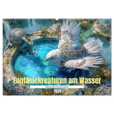 Fantasiekreaturen am Wasser - Biomorphe Landschaften (Wandkalender 2026 DIN A2 quer), CALVENDO Monatskalender