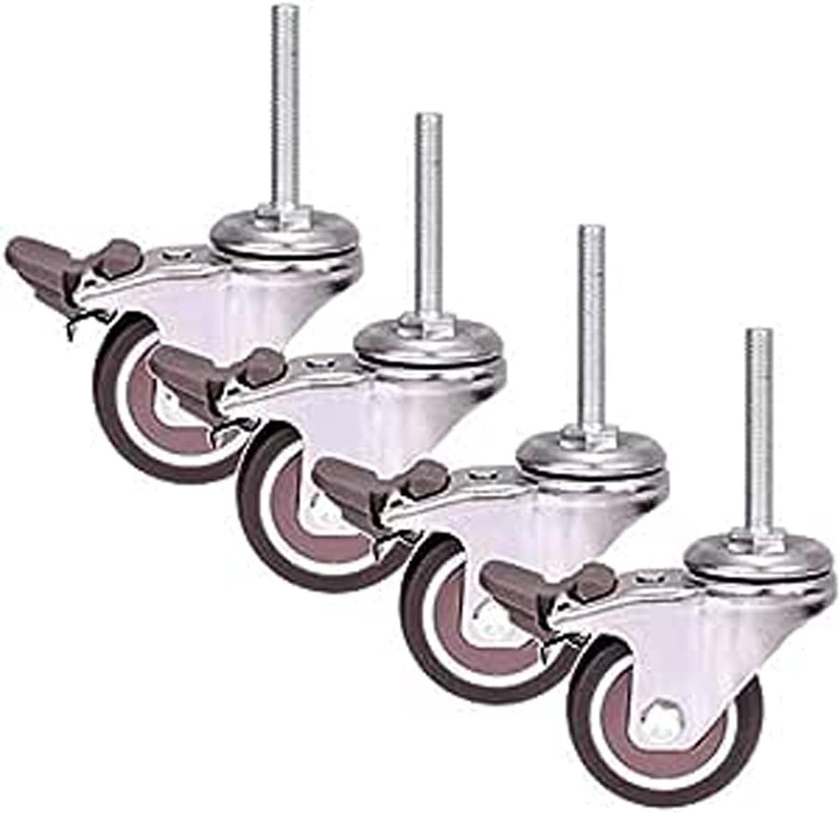 Set van 4 zwenkwielen met rem voor meubels en trolleys, 50mm, draagkracht 200kg