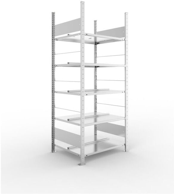 Meta Set Büroregal S3 COMPACT, 1850x750x600 mm doppelseitig mit 5 Böden + Büro-Anbauregal COMPACT doppelseitig, 1850x1000x600 mm mit 5 Böden + Büro-Anbauregal COMPACT doppelseitig, 1850x1250x600 mm mit 5 Böden + Büro-Anbauregal COMPACT doppelseitig, 1850x