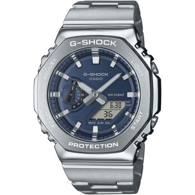 Chronograph CASIO G-SHOCK, silber (jeansblau, silberfarben, dunkelblau, grau), Armbanduhren, Herren, silberfarben, Chronograph, Quarzuhr Armbanduhr,Herren,digital,bis 20bar wasserd.,Edelstahlarmband