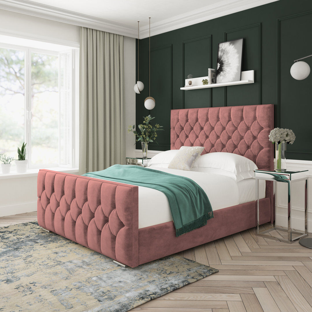 Lark Manor Upholstered Platform Bed Pink Kingsize (5')