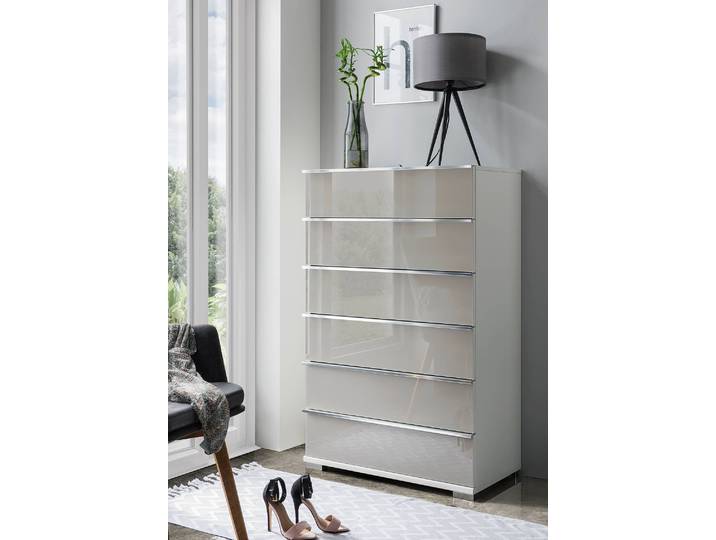 Commode Shanghai 120cm Blanc/Blanc/Gris sable
