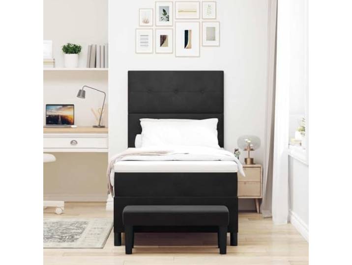 KTHLBRH Boxspringbett schwarz 200x90 cm Samt Gestell aus Holz, Matratze aus Schaumstoff inklusive, modernes Design