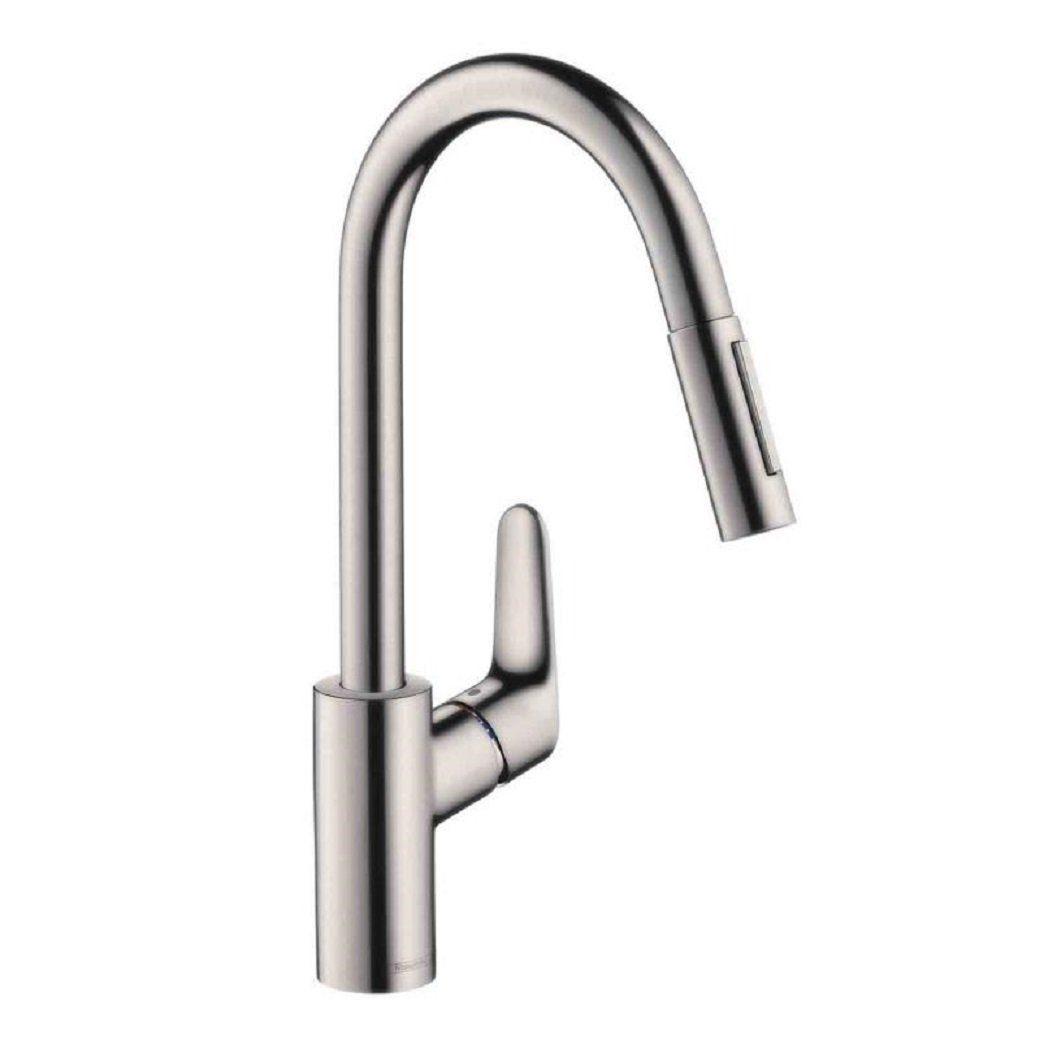hansgrohe Küchenarmatur Focus Einhebel Küchenarmatur mit ausziehbarem Auslauf, Armatur Küche (Warmwasserarmatur & Kaltwasserarmatur, Kaltwassserhahn