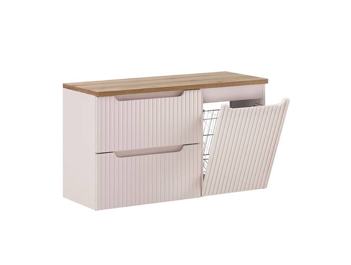 Meuble sous-vasque 100cm panier à linge 2 tiroirs Riva Cachemire et Bois